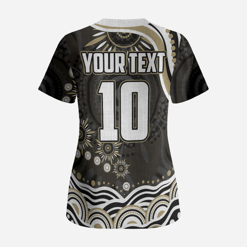 Personalized Collingwood Magpies Football Scrub Top Aboriginal Dot Art - Dreamtime Football Mascot