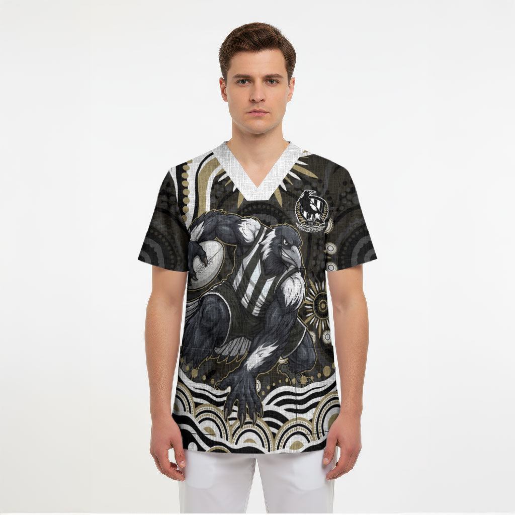 Personalized Collingwood Magpies Football Scrub Top Aboriginal Dot Art - Dreamtime Football Mascot