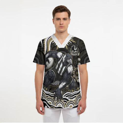 Personalized Collingwood Magpies Football Scrub Top Aboriginal Dot Art - Dreamtime Football Mascot