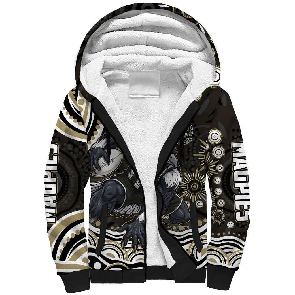 Personalized Collingwood Magpies Football Sherpa Hoodie Aboriginal Dot Art - Dreamtime Football Mascot