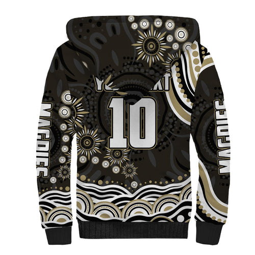 Personalized Collingwood Magpies Football Sherpa Hoodie Aboriginal Dot Art - Dreamtime Football Mascot