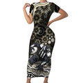 Personalized Collingwood Magpies Football Short Sleeve Bodycon Dress Aboriginal Dot Art - Dreamtime Football Mascot