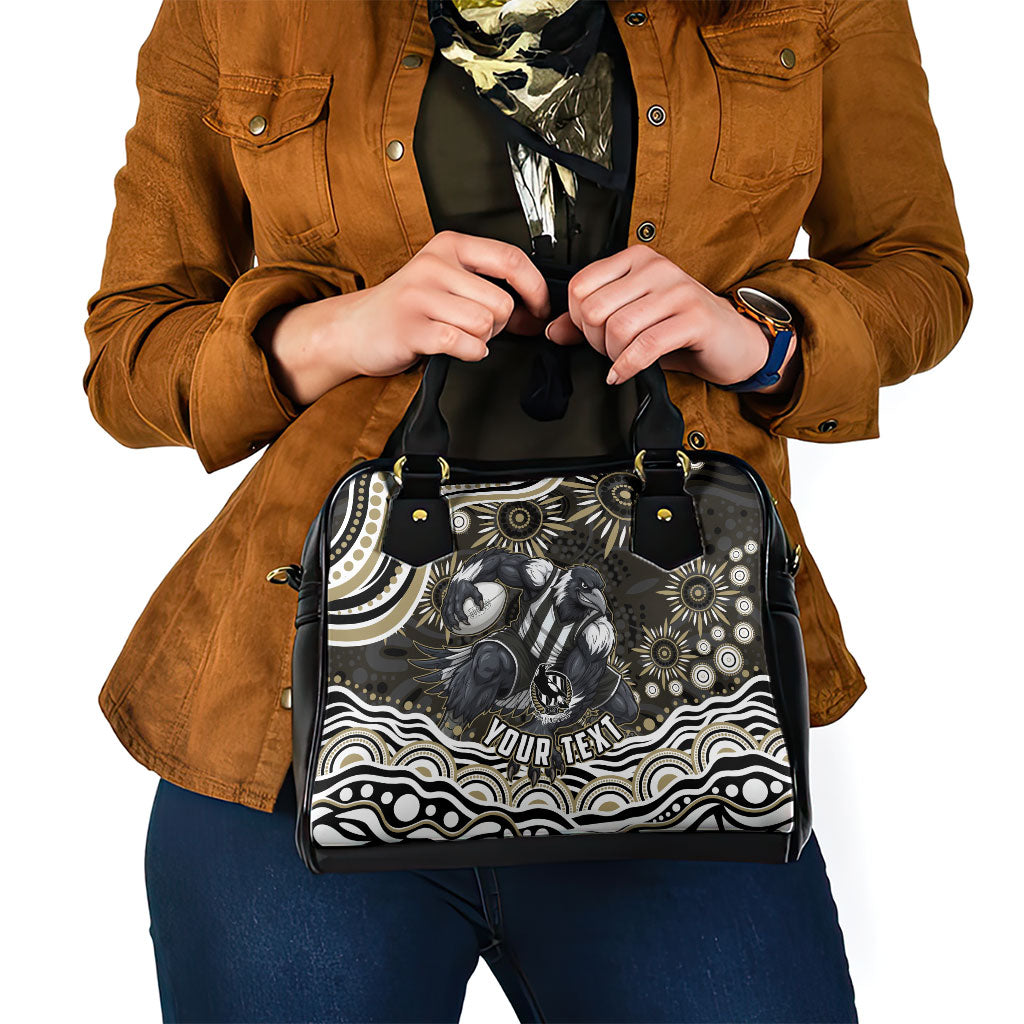 Personalized Collingwood Magpies Football Shoulder Handbag Aboriginal Dot Art - Dreamtime Football Mascot