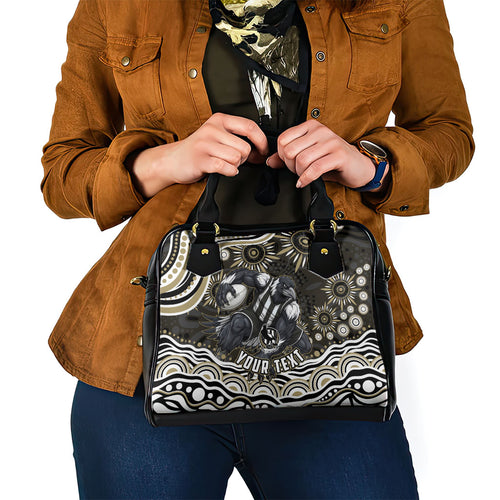 Personalized Collingwood Magpies Football Shoulder Handbag Aboriginal Dot Art - Dreamtime Football Mascot