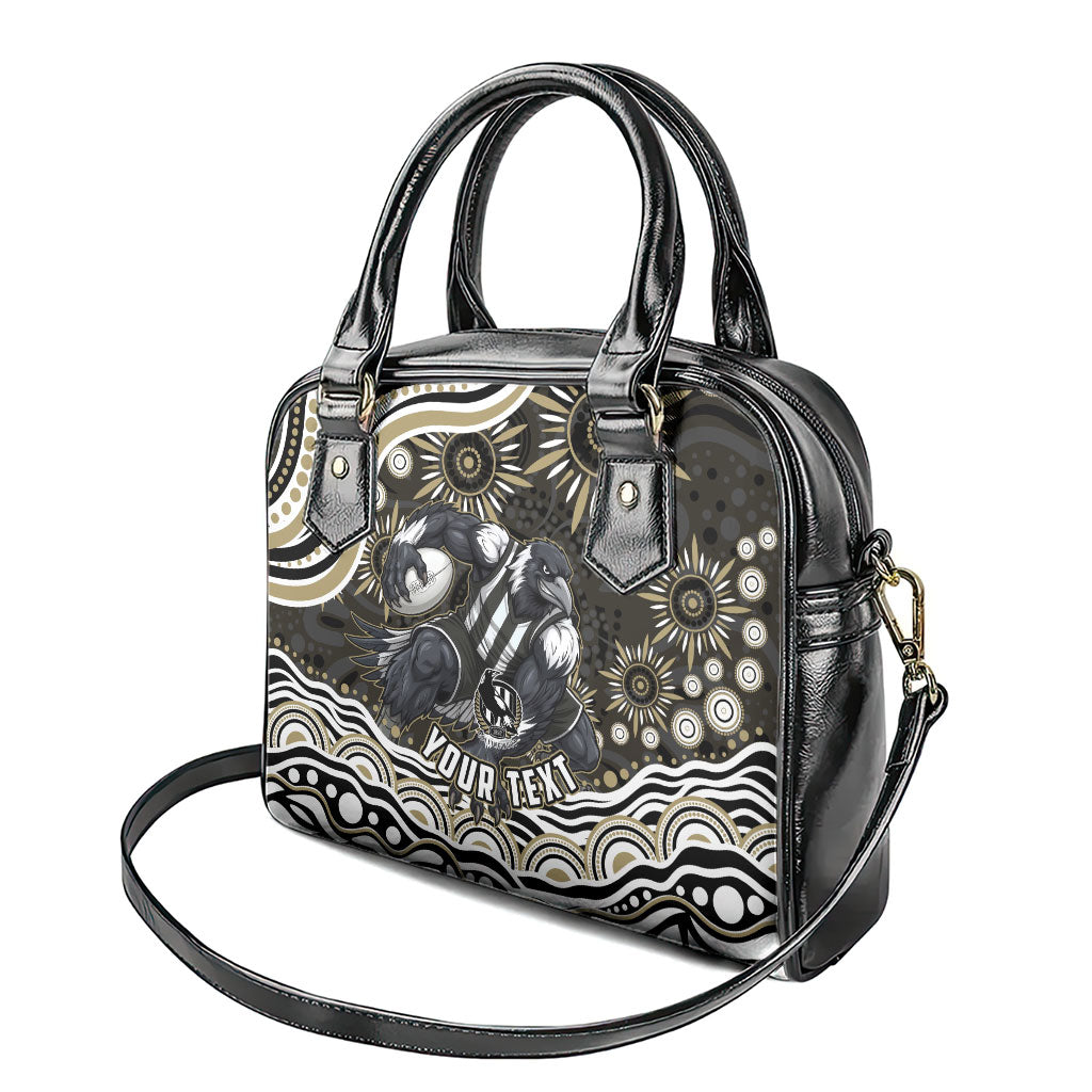 Personalized Collingwood Magpies Football Shoulder Handbag Aboriginal Dot Art - Dreamtime Football Mascot