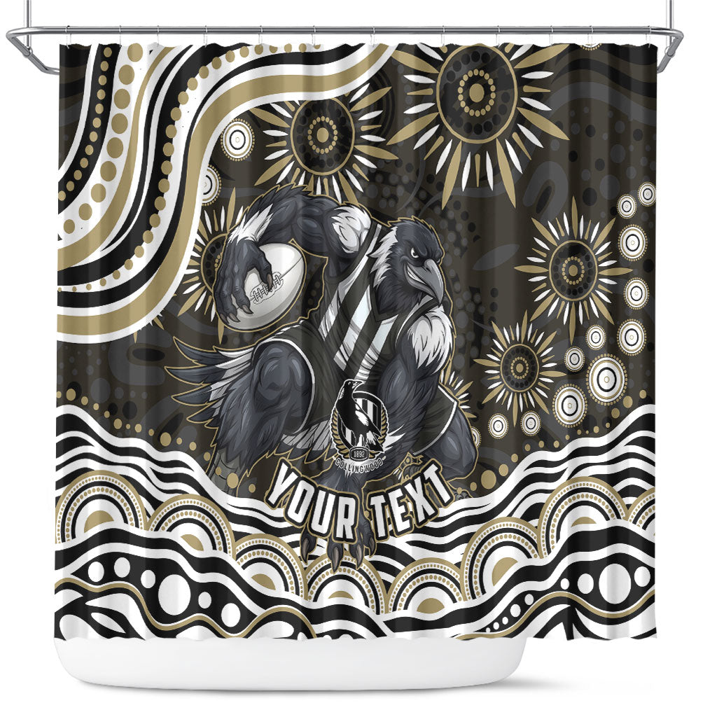 Personalized Collingwood Magpies Football Shower Curtain Aboriginal Dot Art - Dreamtime Football Mascot