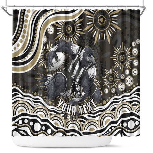 Personalized Collingwood Magpies Football Shower Curtain Aboriginal Dot Art - Dreamtime Football Mascot