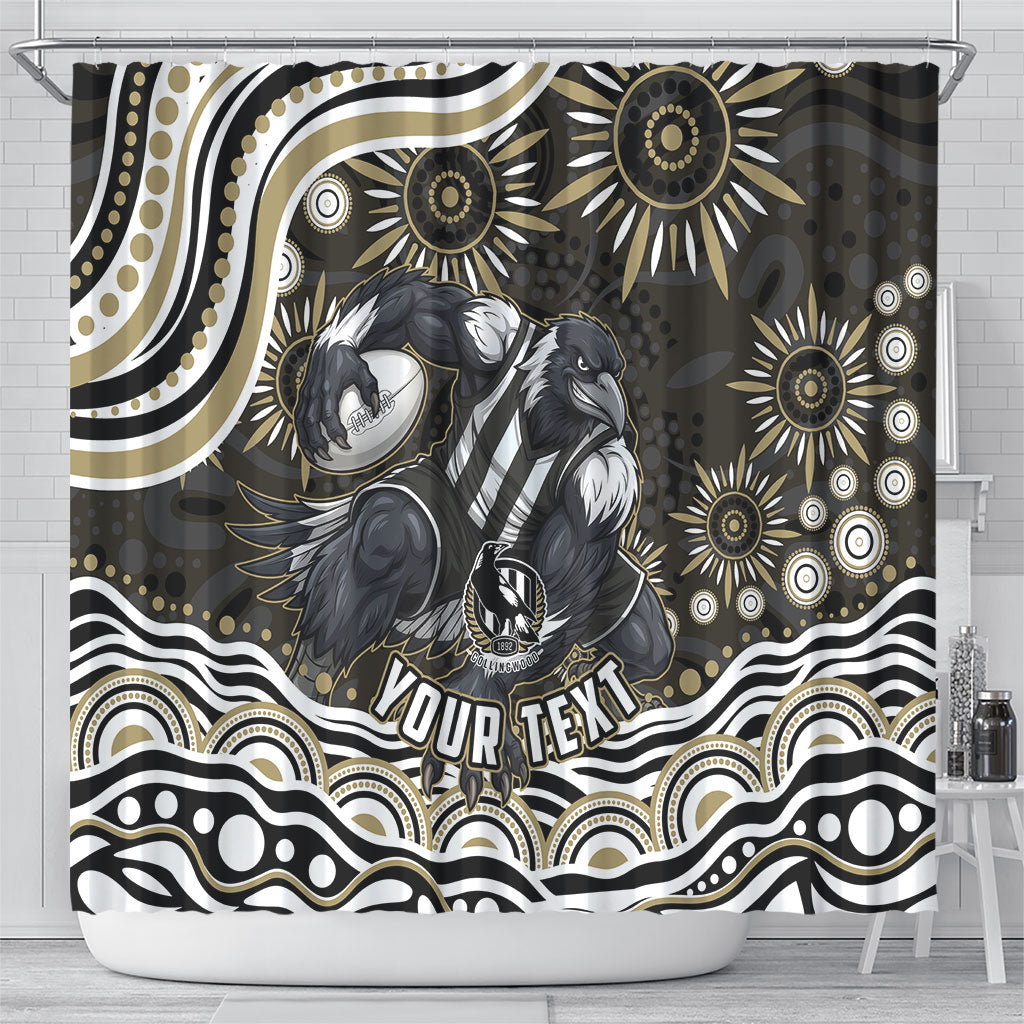 Personalized Collingwood Magpies Football Shower Curtain Aboriginal Dot Art - Dreamtime Football Mascot