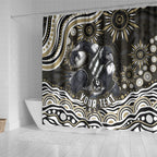 Personalized Collingwood Magpies Football Shower Curtain Aboriginal Dot Art - Dreamtime Football Mascot