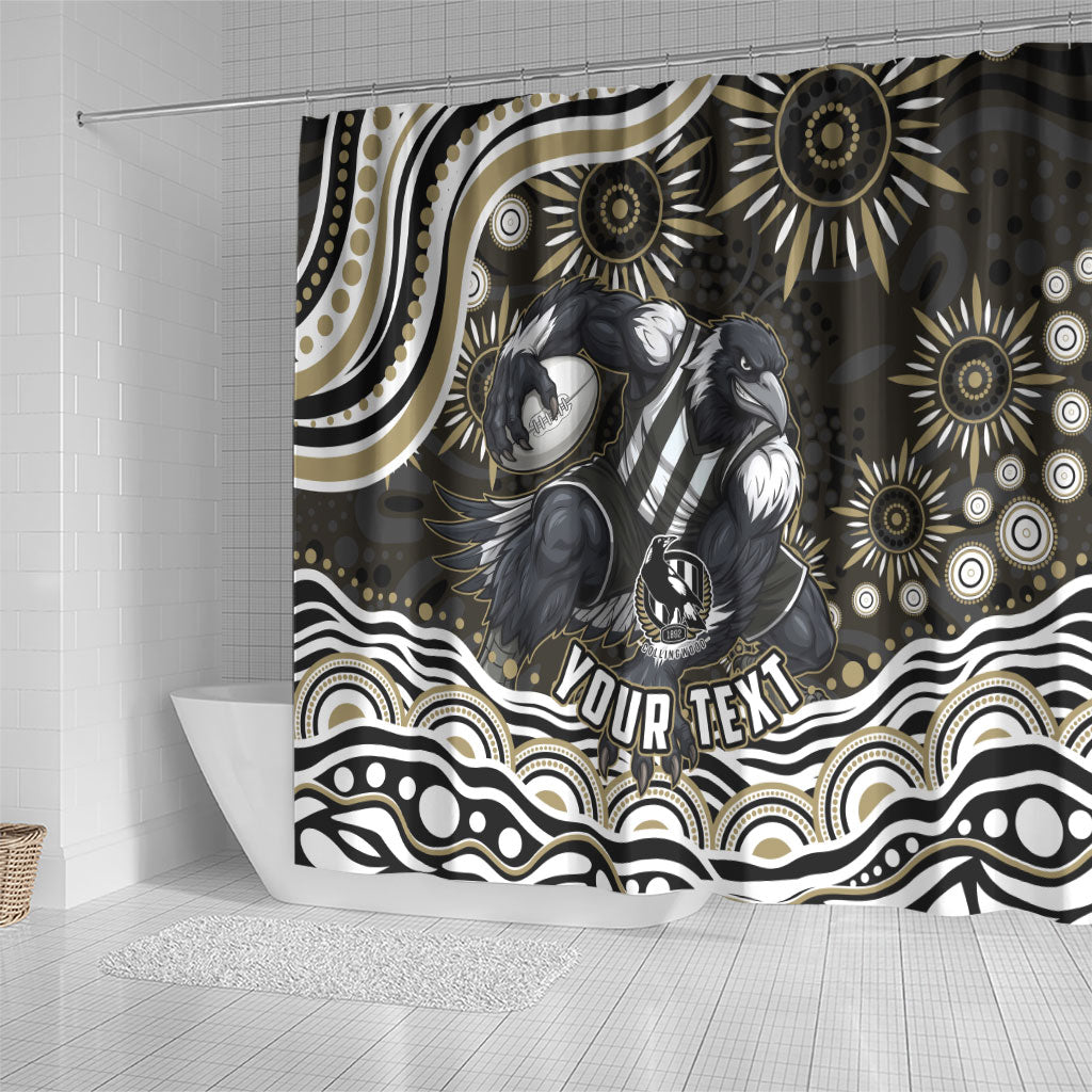 Personalized Collingwood Magpies Football Shower Curtain Aboriginal Dot Art - Dreamtime Football Mascot