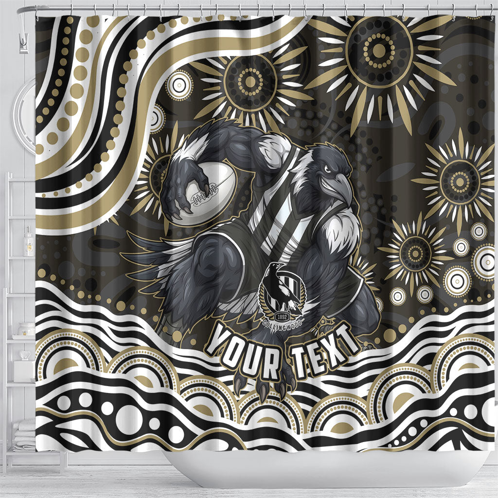 Personalized Collingwood Magpies Football Shower Curtain Aboriginal Dot Art - Dreamtime Football Mascot