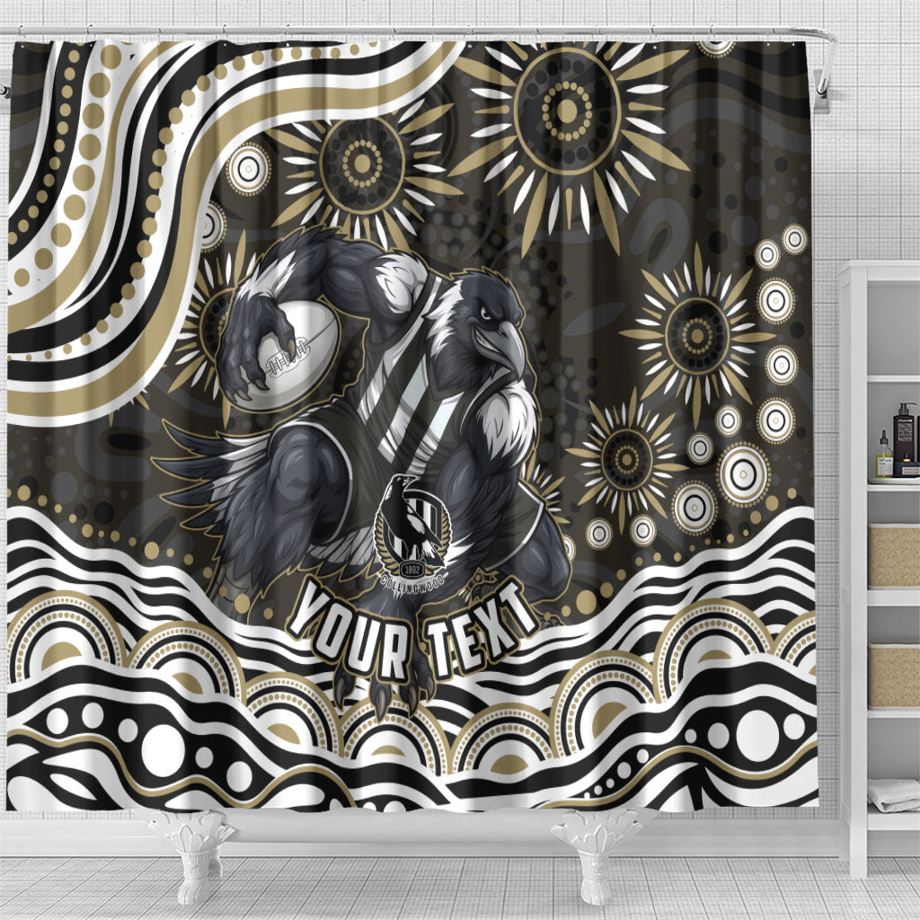 Personalized Collingwood Magpies Football Shower Curtain Aboriginal Dot Art - Dreamtime Football Mascot