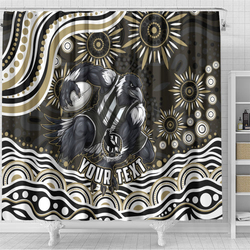 Personalized Collingwood Magpies Football Shower Curtain Aboriginal Dot Art - Dreamtime Football Mascot