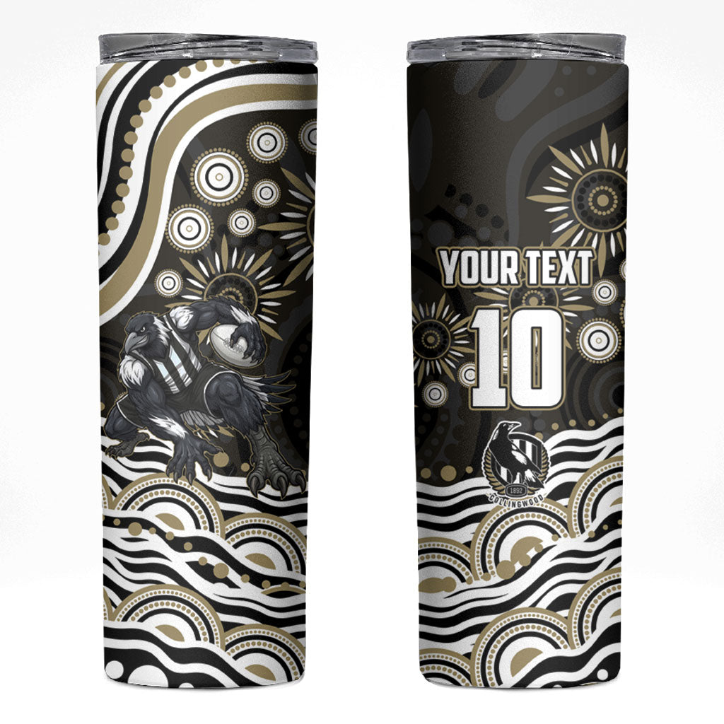 Personalized Collingwood Magpies Football Skinny Tumbler Aboriginal Dot Art - Dreamtime Football Mascot
