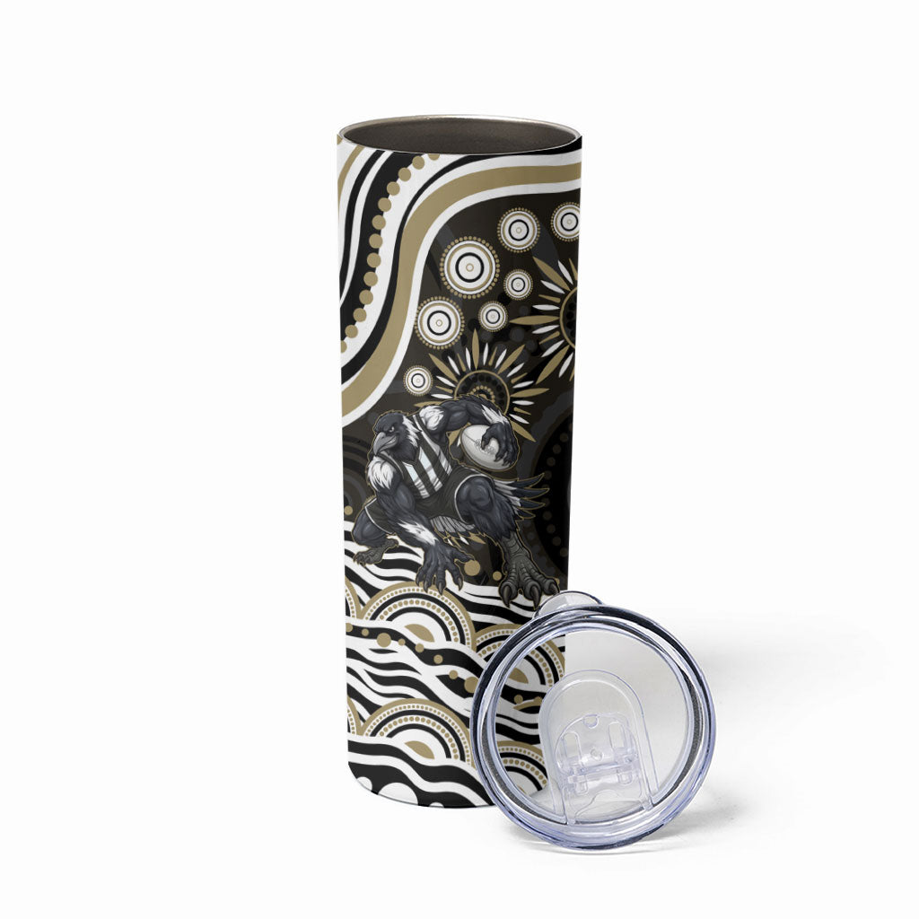 Personalized Collingwood Magpies Football Skinny Tumbler Aboriginal Dot Art - Dreamtime Football Mascot