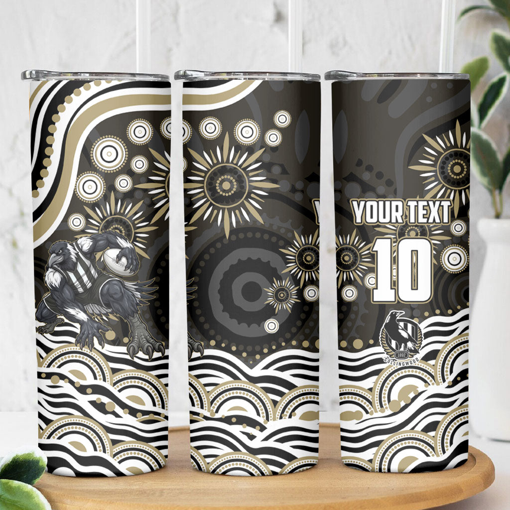Personalized Collingwood Magpies Football Skinny Tumbler Aboriginal Dot Art - Dreamtime Football Mascot