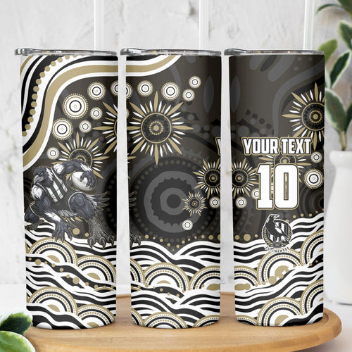 Personalized Collingwood Magpies Football Skinny Tumbler Aboriginal Dot Art - Dreamtime Football Mascot