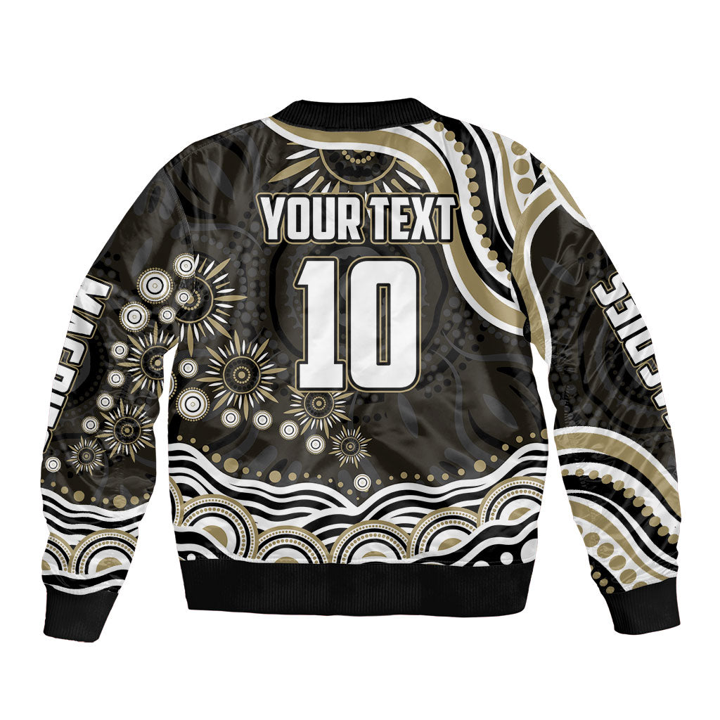 Personalized Collingwood Magpies Football Sleeve Zip Bomber Jacket Aboriginal Dot Art - Dreamtime Football Mascot