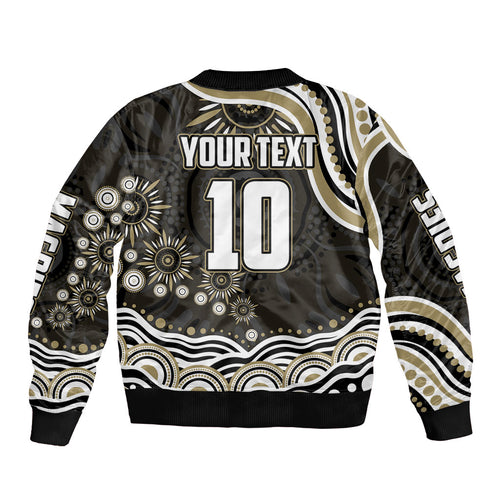Personalized Collingwood Magpies Football Sleeve Zip Bomber Jacket Aboriginal Dot Art - Dreamtime Football Mascot
