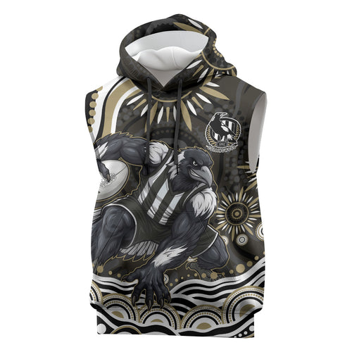 Personalized Collingwood Magpies Football Sleeveless Hoodie Aboriginal Dot Art - Dreamtime Football Mascot