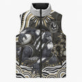 Personalized Collingwood Magpies Football Sleeveless Puffer Jacket Aboriginal Dot Art - Dreamtime Football Mascot