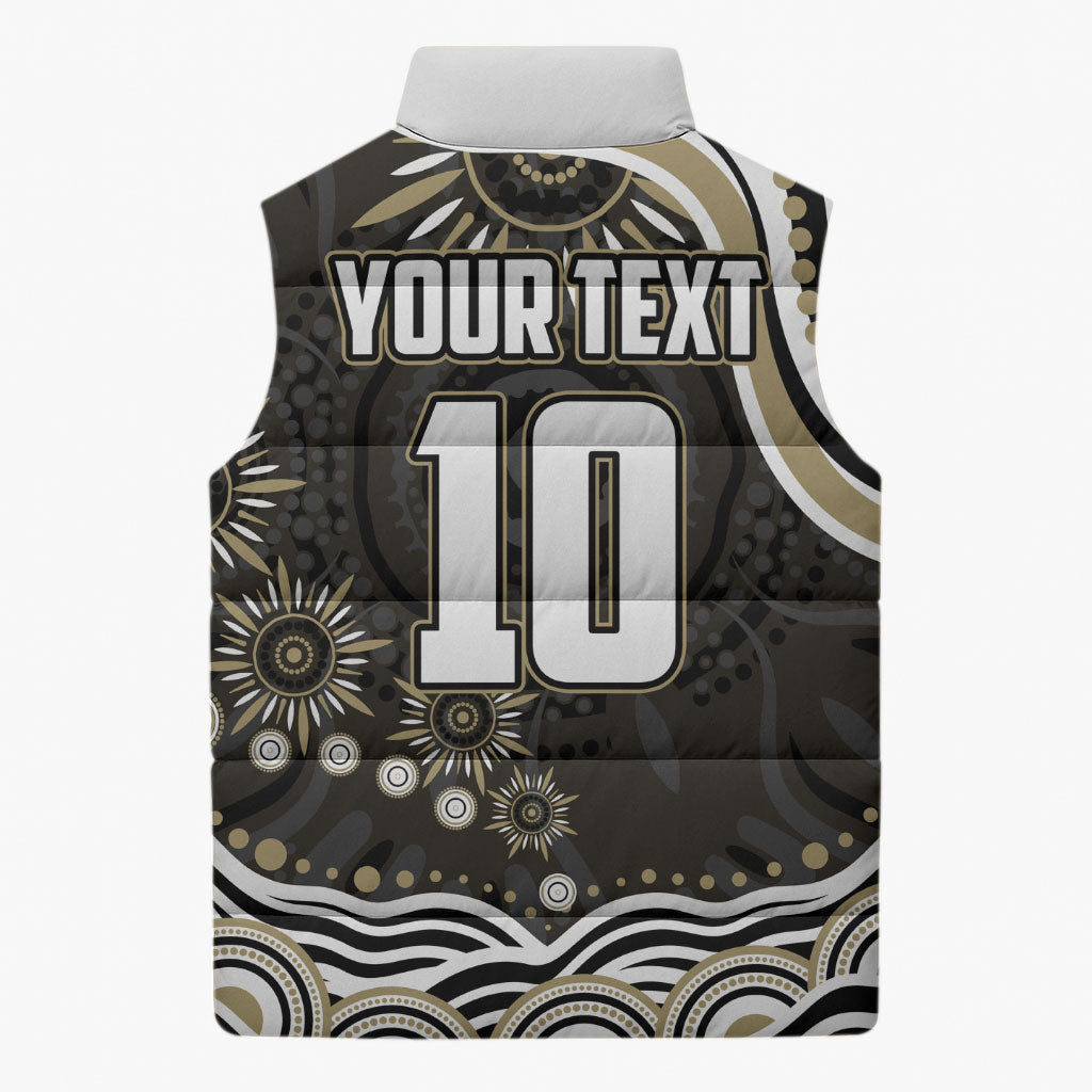 Personalized Collingwood Magpies Football Sleeveless Puffer Jacket Aboriginal Dot Art - Dreamtime Football Mascot