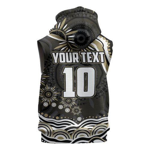 Personalized Collingwood Magpies Football Sleeveless Zip Hoodie Aboriginal Dot Art - Dreamtime Football Mascot