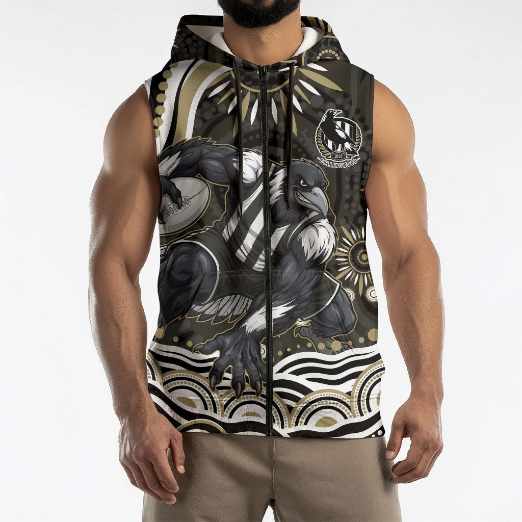 Personalized Collingwood Magpies Football Sleeveless Zip Hoodie Aboriginal Dot Art - Dreamtime Football Mascot