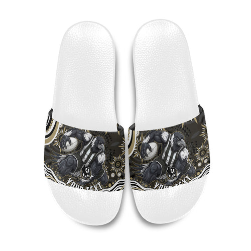 Personalized Collingwood Magpies Football Slide Sandals Aboriginal Dot Art - Dreamtime Football Mascot