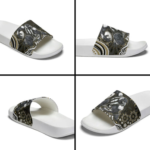 Personalized Collingwood Magpies Football Slide Sandals Aboriginal Dot Art - Dreamtime Football Mascot