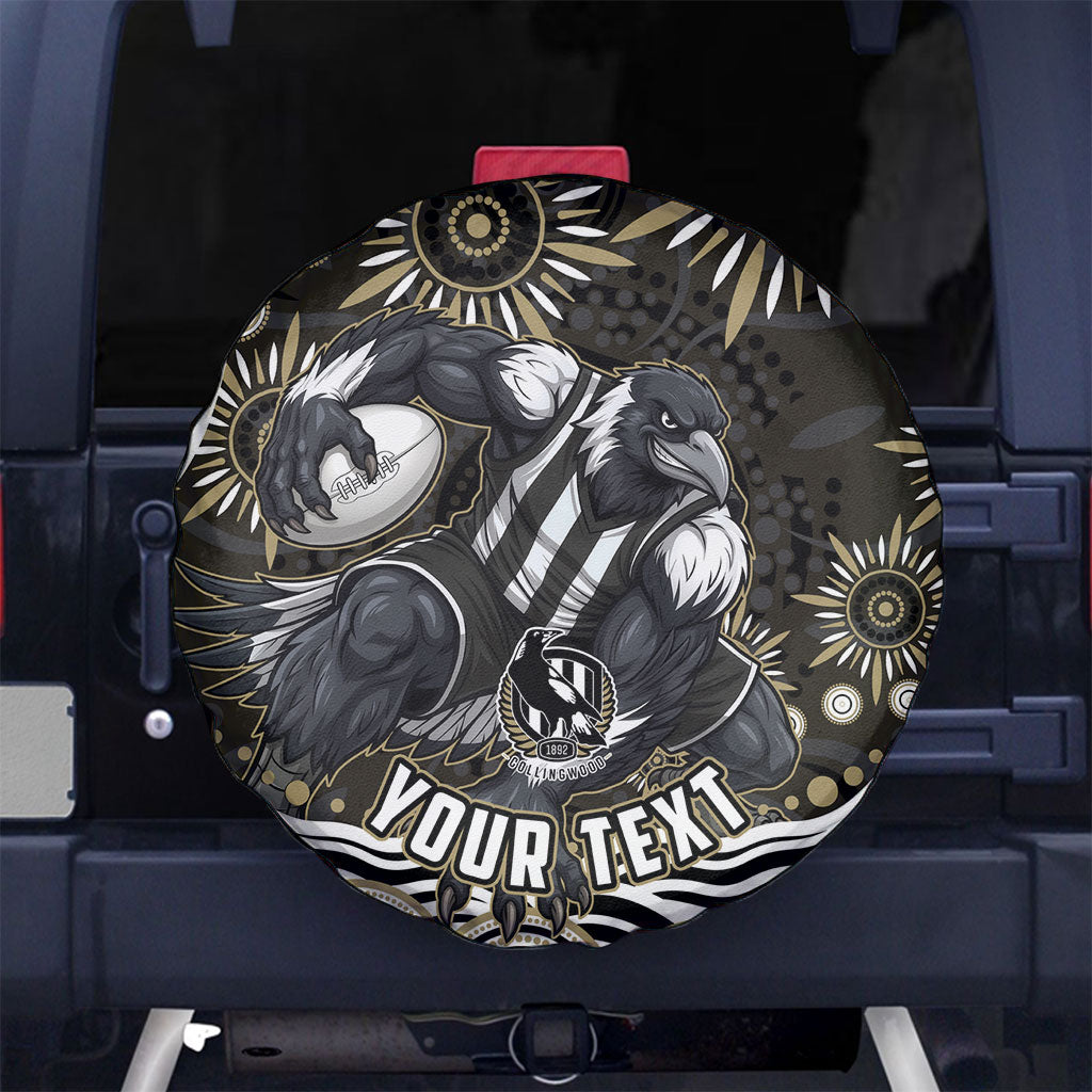 Personalized Collingwood Magpies Football Spare Tire Cover Aboriginal Dot Art - Dreamtime Football Mascot