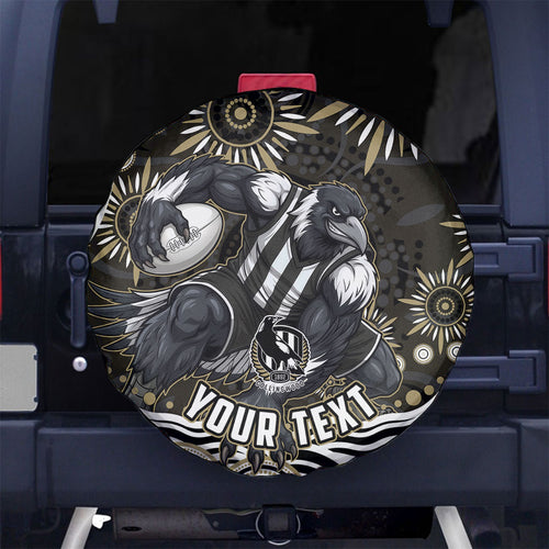 Personalized Collingwood Magpies Football Spare Tire Cover Aboriginal Dot Art - Dreamtime Football Mascot