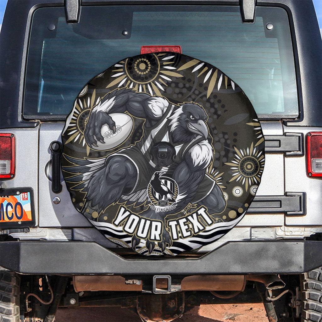 Personalized Collingwood Magpies Football Spare Tire Cover Aboriginal Dot Art - Dreamtime Football Mascot