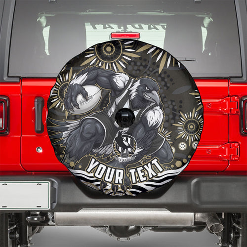 Personalized Collingwood Magpies Football Spare Tire Cover Aboriginal Dot Art - Dreamtime Football Mascot