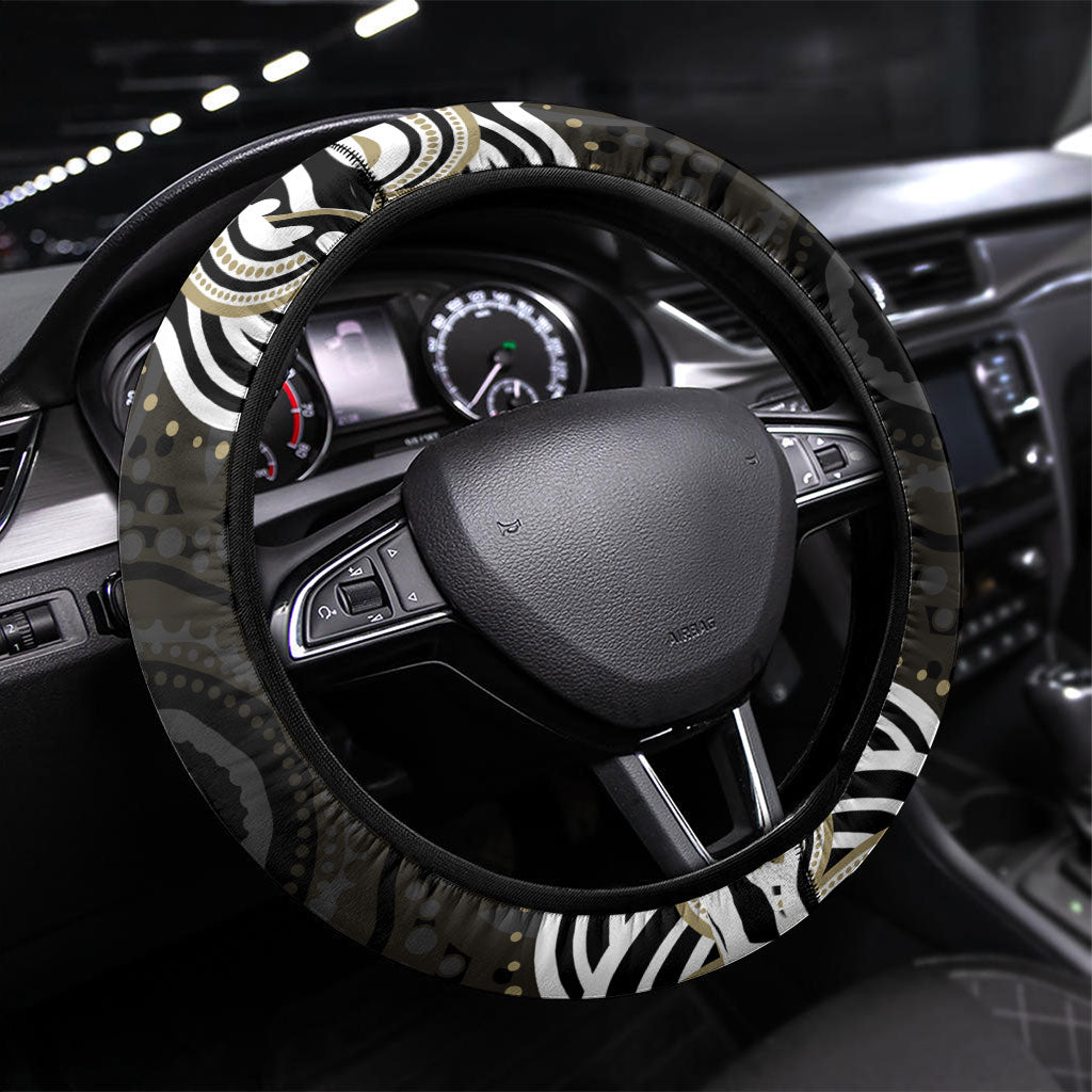Collingwood Magpies Football Steering Wheel Cover Aboriginal Dot Art - Dreamtime Football Mascot