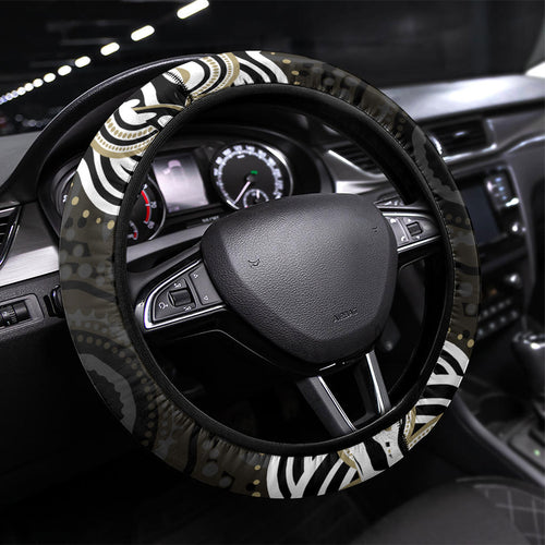 Collingwood Magpies Football Steering Wheel Cover Aboriginal Dot Art - Dreamtime Football Mascot