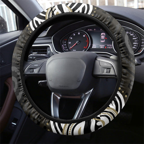 Collingwood Magpies Football Steering Wheel Cover Aboriginal Dot Art - Dreamtime Football Mascot