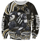 Personalized Collingwood Magpies Football Sweatshirt Aboriginal Dot Art - Dreamtime Football Mascot