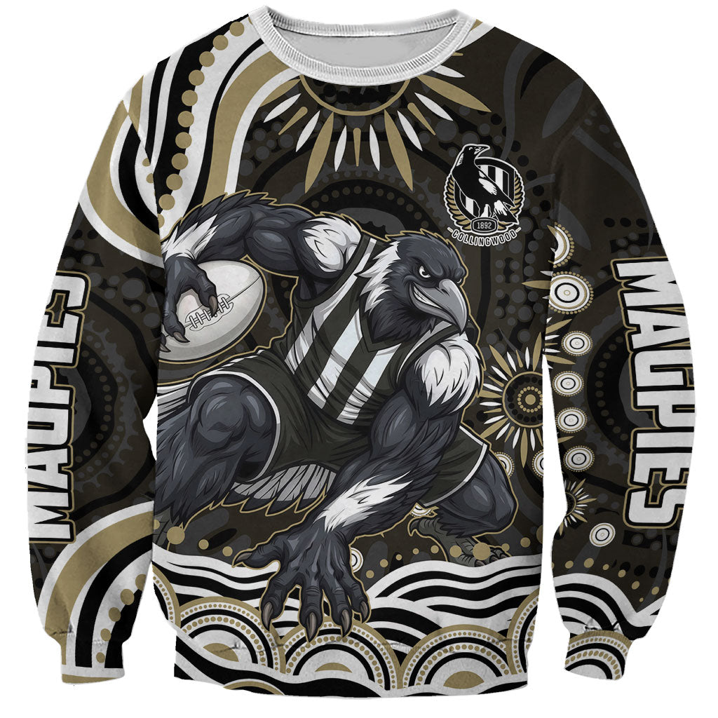 Personalized Collingwood Magpies Football Sweatshirt Aboriginal Dot Art - Dreamtime Football Mascot