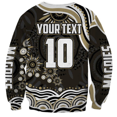 Personalized Collingwood Magpies Football Sweatshirt Aboriginal Dot Art - Dreamtime Football Mascot