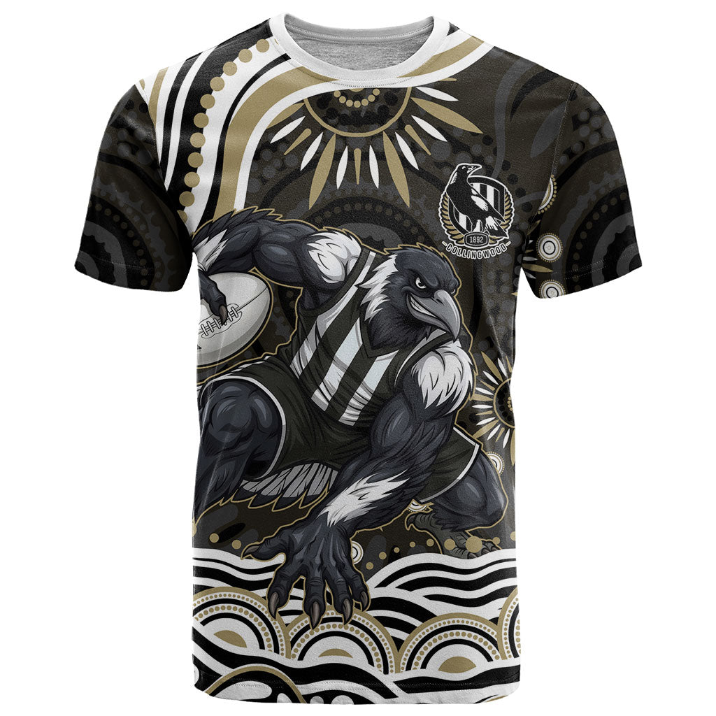 Personalized Collingwood Magpies Football T Shirt Aboriginal Dot Art - Dreamtime Football Mascot