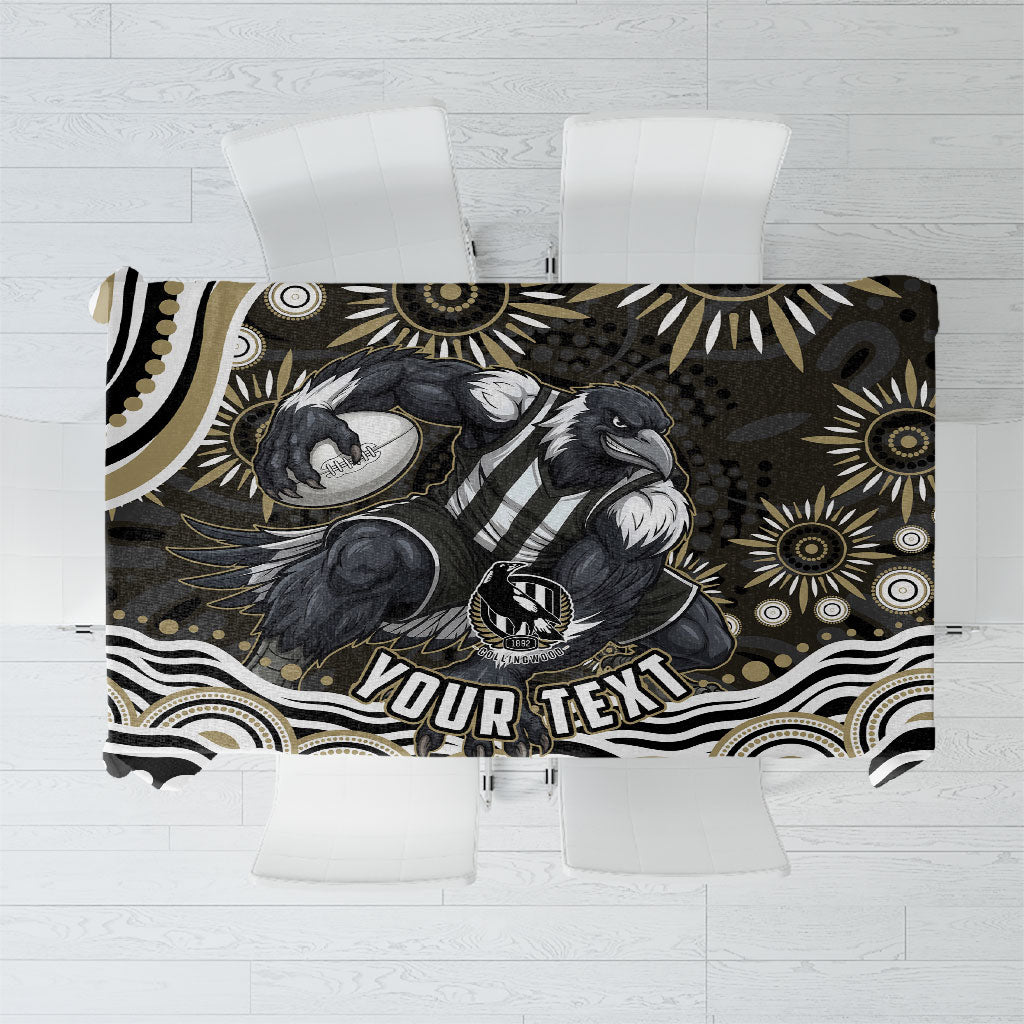 Personalized Collingwood Magpies Football Tablecloth Aboriginal Dot Art - Dreamtime Football Mascot