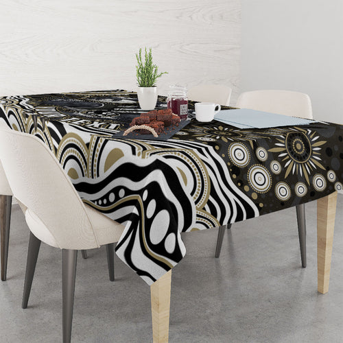 Personalized Collingwood Magpies Football Tablecloth Aboriginal Dot Art - Dreamtime Football Mascot