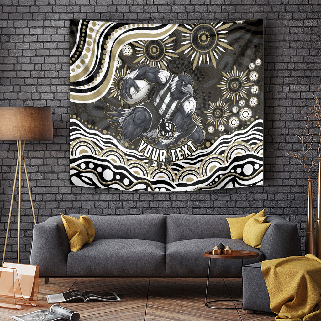 Personalized Collingwood Magpies Football Tapestry Aboriginal Dot Art - Dreamtime Football Mascot