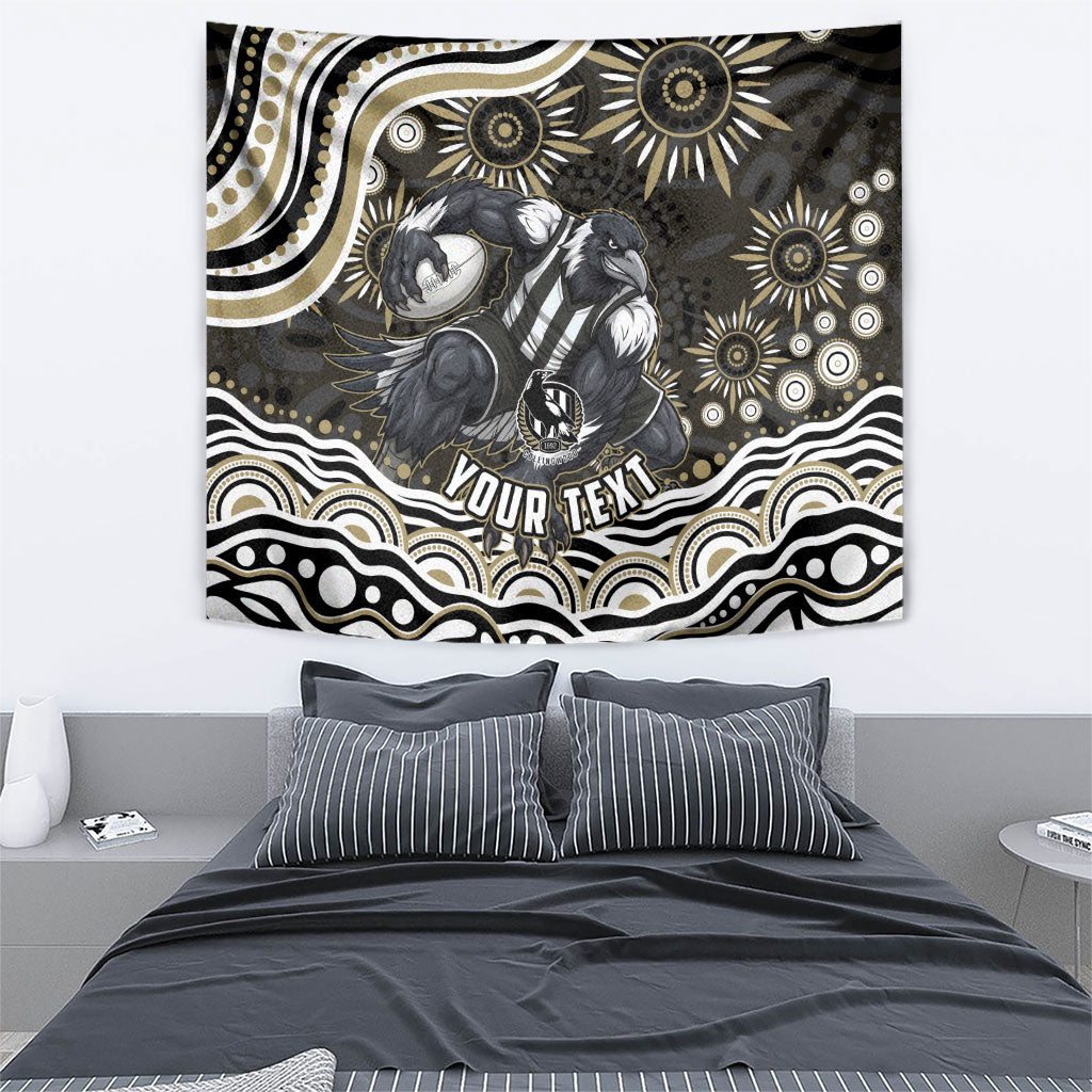 Personalized Collingwood Magpies Football Tapestry Aboriginal Dot Art - Dreamtime Football Mascot