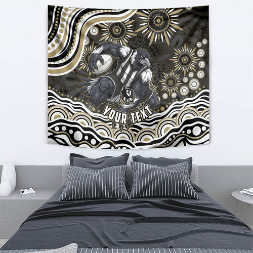 Personalized Collingwood Magpies Football Tapestry Aboriginal Dot Art - Dreamtime Football Mascot