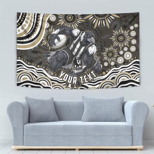 Personalized Collingwood Magpies Football Tapestry Aboriginal Dot Art - Dreamtime Football Mascot