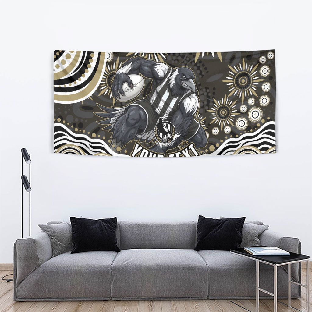 Personalized Collingwood Magpies Football Tapestry Aboriginal Dot Art - Dreamtime Football Mascot