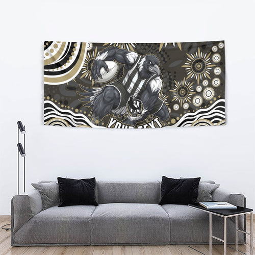 Personalized Collingwood Magpies Football Tapestry Aboriginal Dot Art - Dreamtime Football Mascot