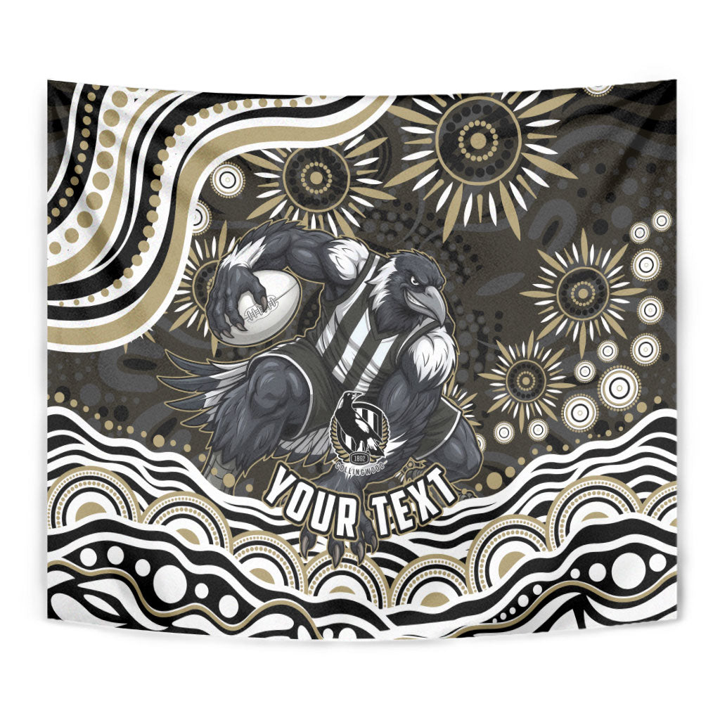Personalized Collingwood Magpies Football Tapestry Aboriginal Dot Art - Dreamtime Football Mascot